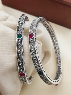 DH JEWELLS Alloy Emerald Silver Bangle Set(Pack of 2)