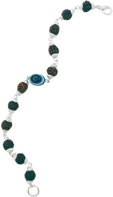 MELA BRITE Rudraksha, Evil Eye Silver Charm Bracelet
