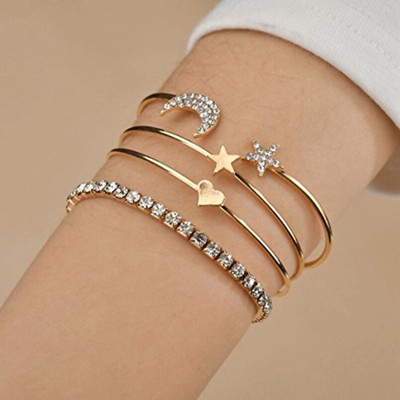 TheVineGirl Alloy Cubic Zirconia Gold-plated Bangle Set(Pack of 4)