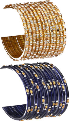AFAST Glass Crystal Enamel Bangle Set(Pack of 10)
