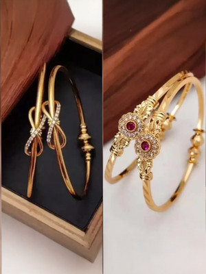 brado jewellery Brass Diamond Gold-plated Bangle(Pack of 2)