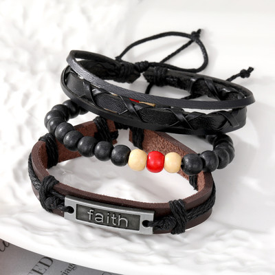 METRONAUT Metal, Alloy, Stainless Steel, Leather Beads Black Silver Bracelet Set
