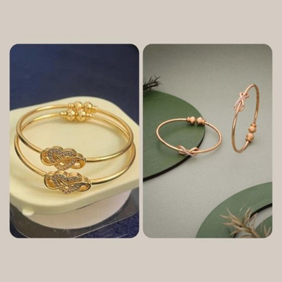 VEDDAA Brass Diamond Gold-plated Bangle Set(Pack of 4)