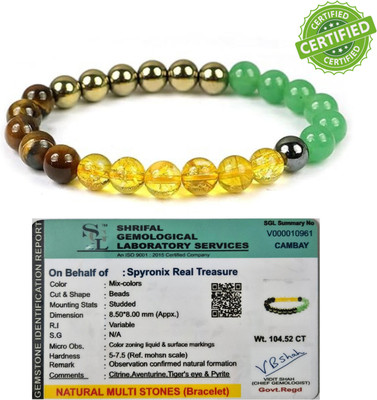 SPYRONIX REAL TREASURE Stone, Green Aventurine, Citrine + Golden, Golden Pyrite, Tiger's Eye Crystal Bracelet