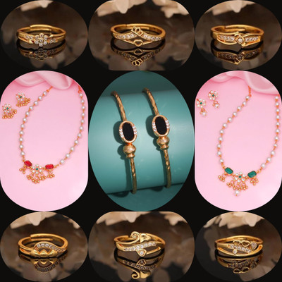 brado jewellery Brass Diamond Gold-plated Bangle Set(Pack of 9)