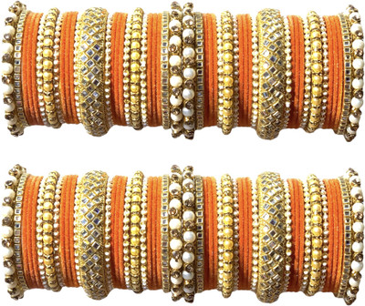 Alzawiah Brass Cubic Zirconia Gold-plated Bangle Set(Pack of 44)