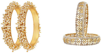 Terraband Alloy Pearl Gold-plated Bangle Set(Pack of 4)