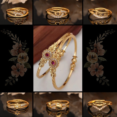 Vedda Brass Diamond Gold-plated Ring Bangle(Pack of 7)