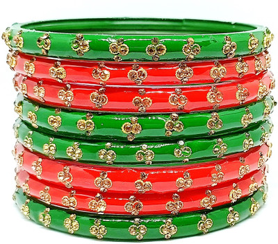 T4 JEWELS Glass Cubic Zirconia Bangle Set(Pack of 8)