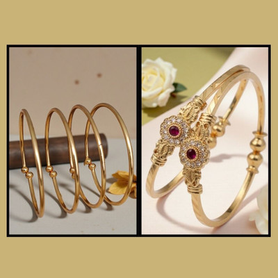 REEWAZIMPERIAL Brass Diamond Gold-plated Bangle Set(Pack of 2)