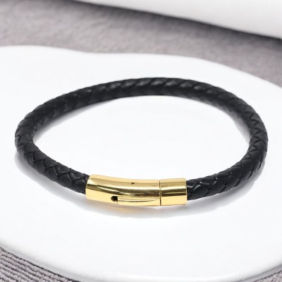 ADF Metal, Leather, Stainless Steel Gold-plated Bracelet