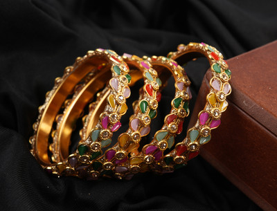 SAAD Alloy Cubic Zirconia Gold-plated Bangle Set(Pack of 4)