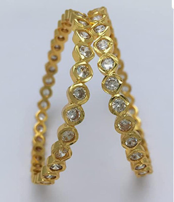 Impon Metal Cubic Zirconia Gold-plated Bangle Set(Pack of 2)
