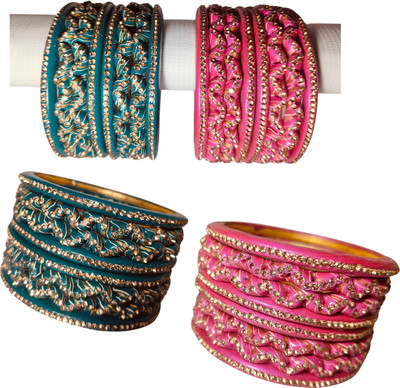Lahthi Gallery Brass, Stone, Lac Bangle Set(Pack of 8)