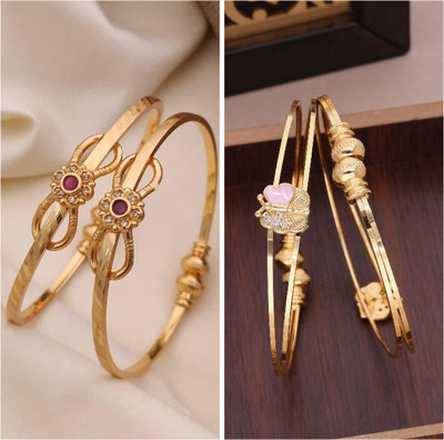 Sangria Brass Diamond Gold-plated Bangle Set(Pack of 2)