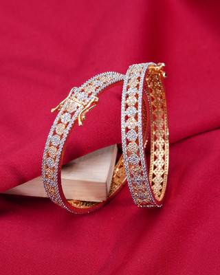 Zevarly Alloy Cubic Zirconia Gold-plated Bangle Set(Pack of 2)