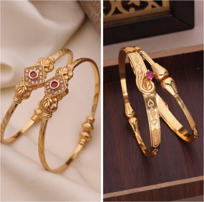 Sangria Brass Diamond Gold-plated Bangle Set(Pack of 2)