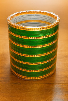 chandra shakti Fabric Emerald Enamel Bangle Set(Pack of 10)