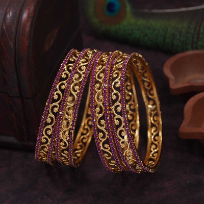 Atulya Metal Cubic Zirconia Gold-plated Bangle Set(Pack of 4)