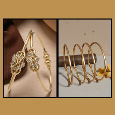 REEWAZIMPERIAL Brass Diamond Gold-plated Bangle Set(Pack of 2)