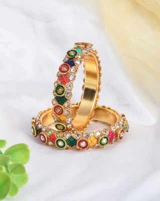 ShiyaShree Brass Cubic Zirconia Gold-plated Bangle Set(Pack of 2)