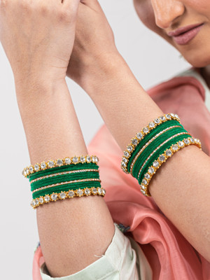 Mamon Creations Metal, Fabric, Alloy Crystal Gold-plated Bangle Set(Pack of 26)
