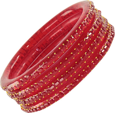 ZULKA Glass Pearl, Crystal Bangle Set(Pack of 4)