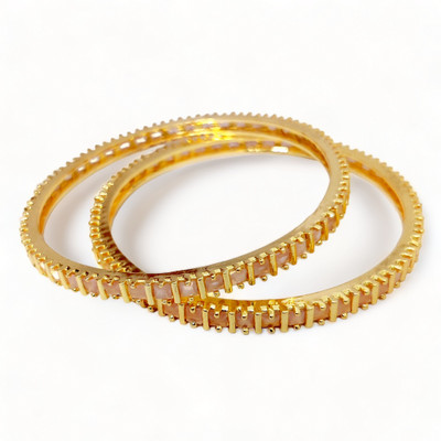 Opal Touch Brass Cubic Zirconia Gold-plated Bangle Set(Pack of 2)