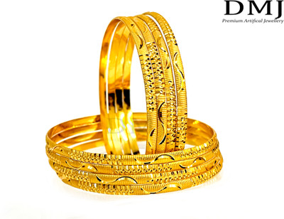 DMJ Brass Gold-plated Bangle Set(Pack of 8)