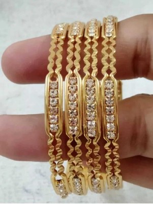 Jaseela Trends Brass Cubic Zirconia Gold-plated Kada(Pack of 4)