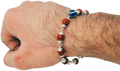 HAPPY CREATION Rudraksha, Evil Eye Silver Charm Bracelet