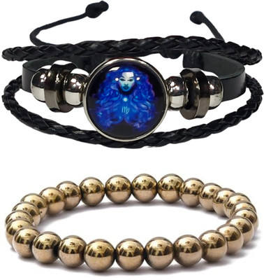 BHAGYA G Stone, Golden Pyrite, Crystal, Leather Bracelet(Pack of 2)