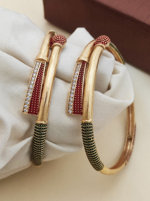AK Brass Diamond Gold-plated Bangle Set(Pack of 2)