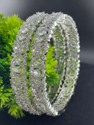 MTC Brass Cubic Zirconia Silver Coated Bangle Set(Pack of 2)