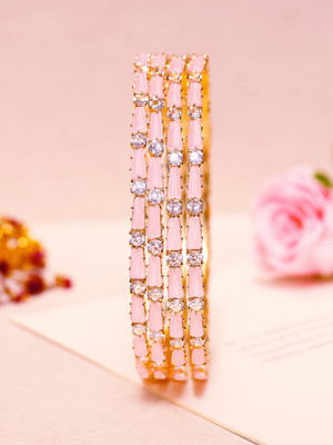 Karatcart Alloy Cubic Zirconia Gold-plated Bangle Set(Pack of 4)