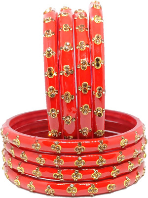 T4 JEWELS Glass Cubic Zirconia Bangle Set(Pack of 8)