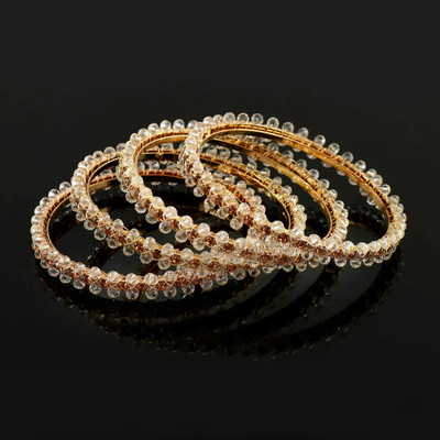 Shree krishna textile Brass, Stone Beads, Cubic Zirconia Gold-plated Bangle Set(Pack of 4)