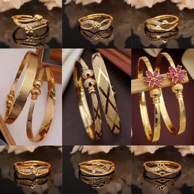 brado jewellery Brass Diamond Gold-plated Bangle Set(Pack of 9)