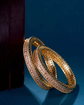 Opal Touch Brass Cubic Zirconia Gold-plated Bangle Set(Pack of 2)
