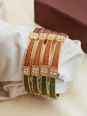 Kriva Trading Alloy Gold-plated Bangle Set(Pack of 4)