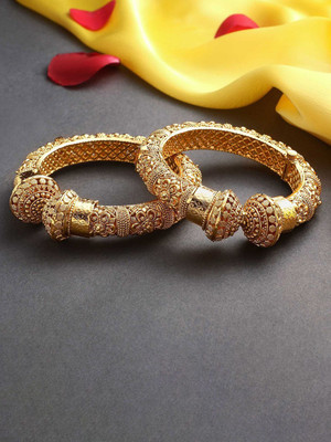 House of Pataudi Brass Pearl Gold-plated Bangle Set(Pack of 2)