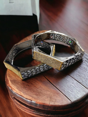 Opal Touch Brass Cubic Zirconia Gold-plated Bangle Set(Pack of 2)