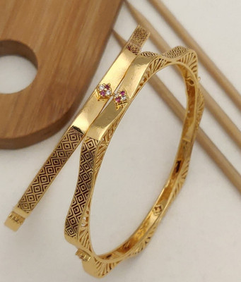 Shree Yogi Bangles Brass Diamond Gold-plated Bangle Set(Pack of 2)