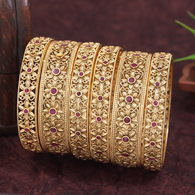 OrnaDzn Zevellery Brass Gold-plated Bangle(Pack of 6)