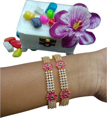 ZAMZAM Copper Emerald Gold-plated Bangle Set(Pack of 2)