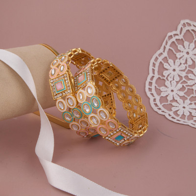 GC PREMIUM JEWELLERY Brass Gold-plated Bangle Set(Pack of 2)