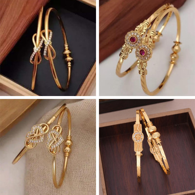 Divastri Brass Diamond Gold-plated Bangle Set(Pack of 4)