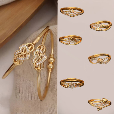 brado jewellery Brass Diamond Gold-plated Ring Bangle(Pack of 7)