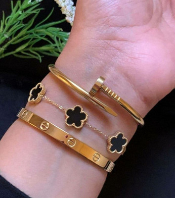 BnBJwells Stainless Steel Zircon Gold-plated Bracelet(Pack of 3)