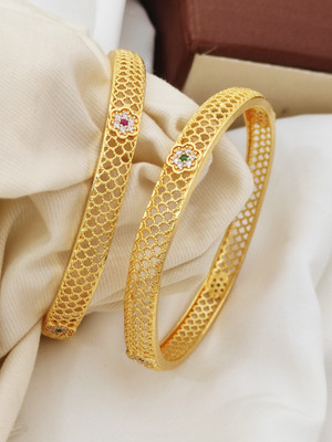 DH Brass Cubic Zirconia, Diamond Gold-plated Bangle(Pack of 2)